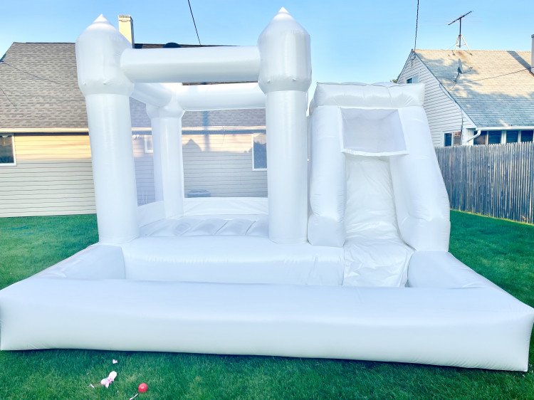 14 ft White Bounce House With Slide and Ball Pit